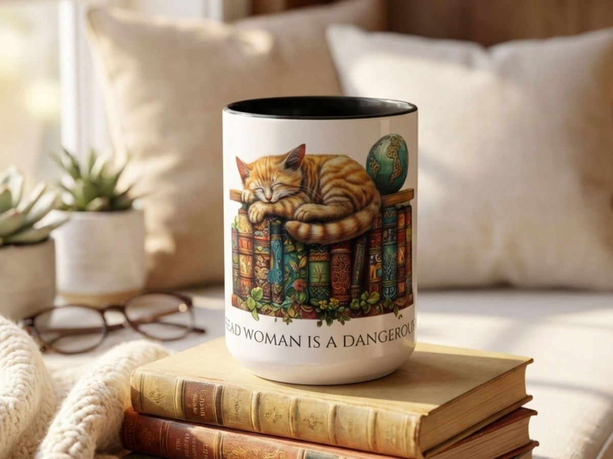 Book Lover Cat Reader Gift, A Well-Read Woman Is a Dangerous Creature Mug