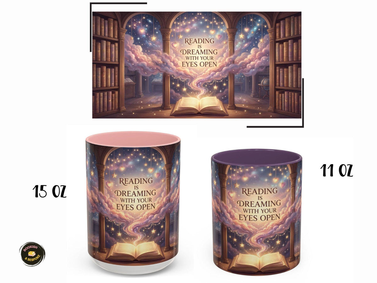 Magical Library Mug, Reading Is Dreaming, Fantasy Reader Gift, Cozy Bookworm Coffee Cup