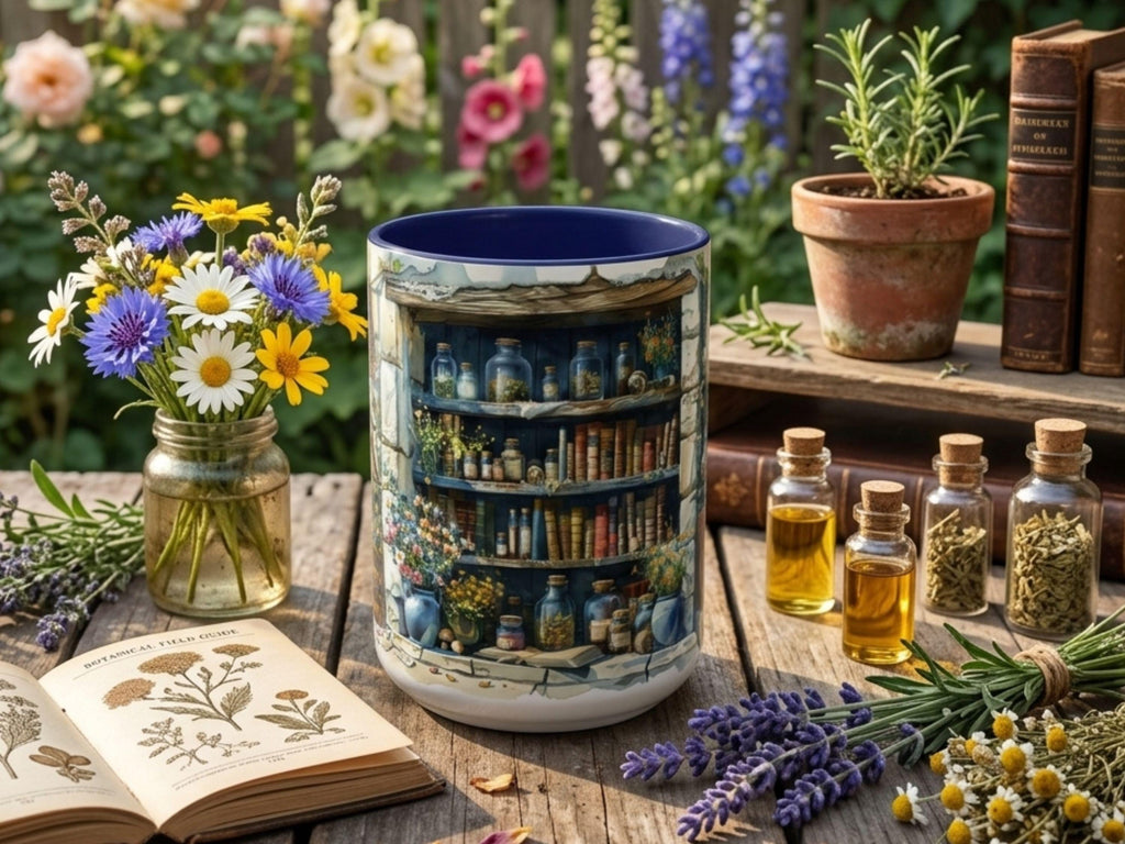 Witch Apothecary Mug, Alchemy Bookshelf Wrap Mug, Potion Library Gift for Book Lovers