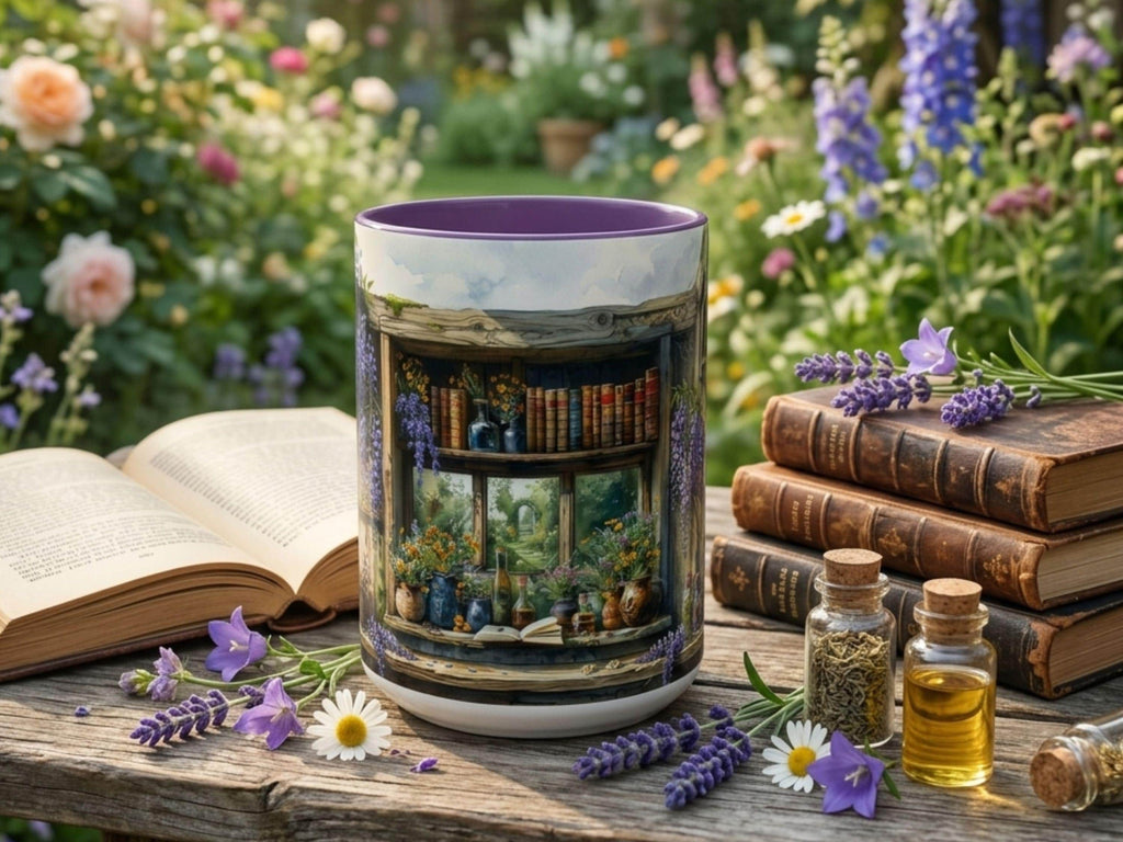 Apothecary Library Mug, Botanical Reader, Cozy Book Lover Gift