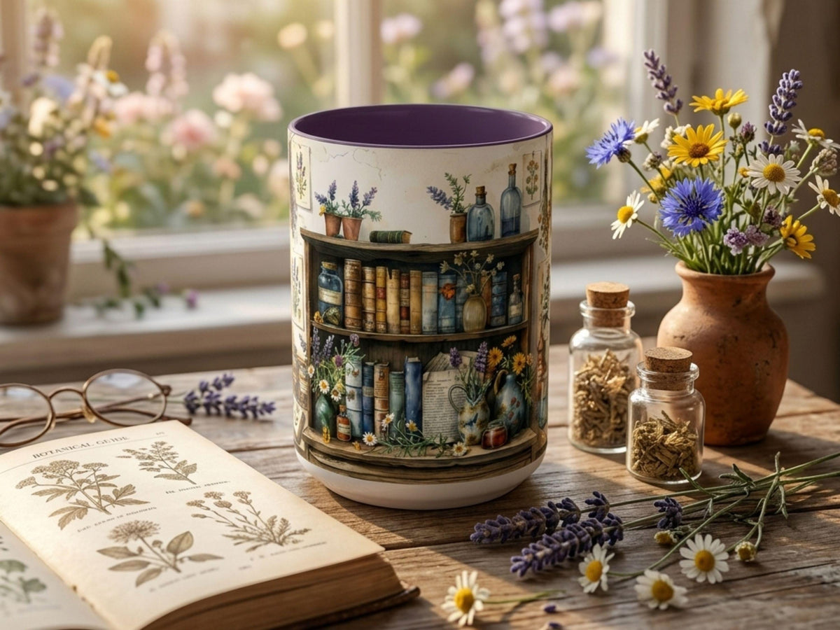 Botanical Library Ceramic Mug, Cozy Reader Cottagecore Book Lover Gift