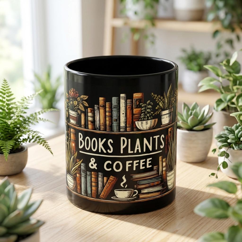 Books Plants Coffee Mug, Plant Lover Gift, Cozy Reader Cup