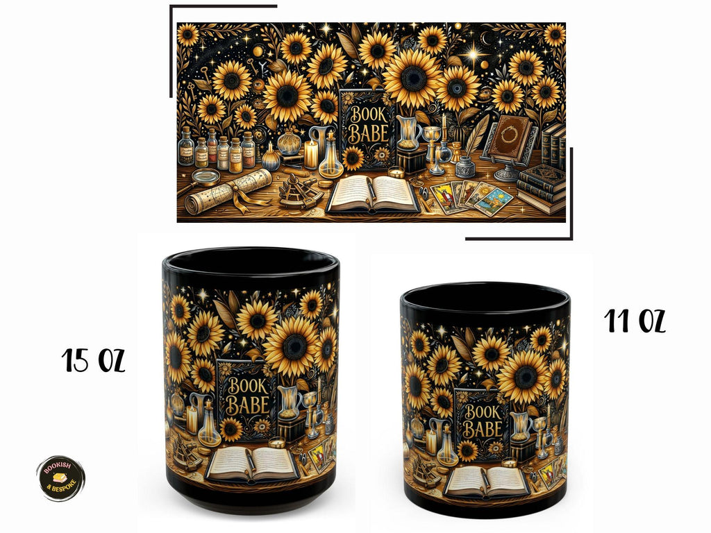 Book Babe Sunflower Mug, Dark Academia Gift, Book Lover Coffee Cup