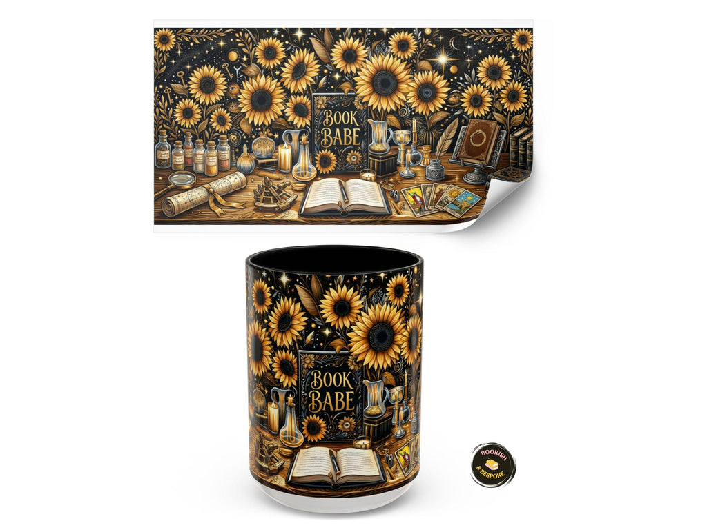Book Babe Sunflower Mug, Dark Academia Gift, Book Lover Coffee Cup