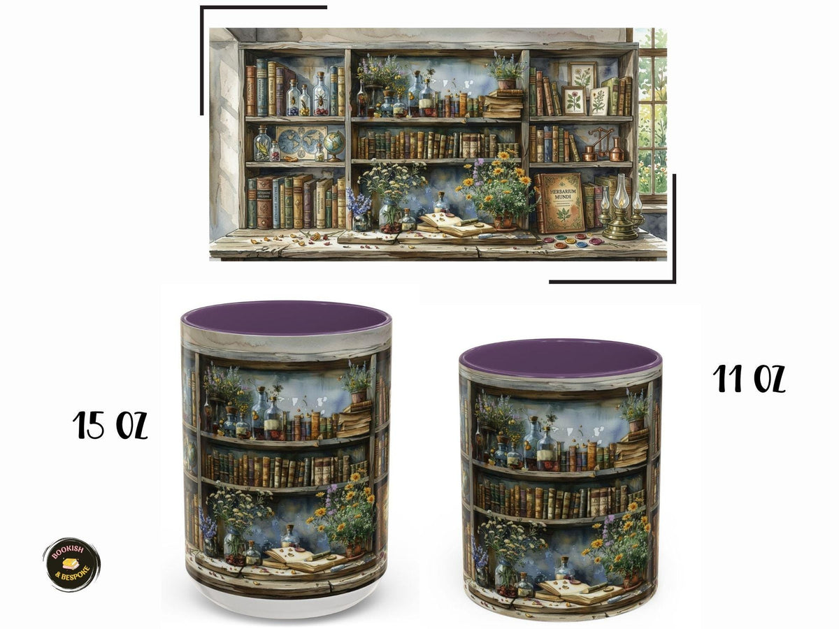 Apothecary Bookshelf Mug, Botanical Library, Cozy Reader, Cottagecore Book Lover