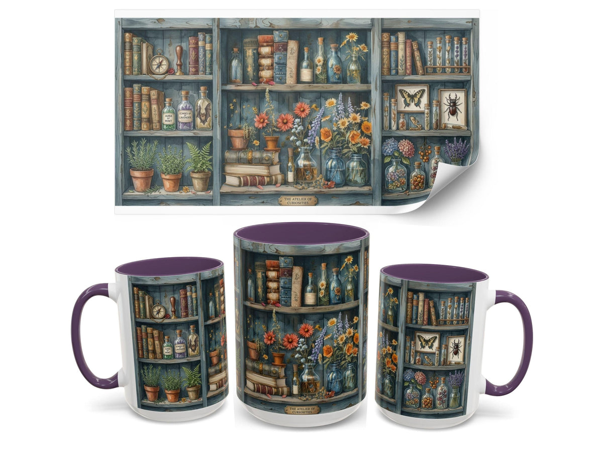 Herbal Apothecary Mug, Botanical Library, Cozy Reader, Cottagecore Book Lover