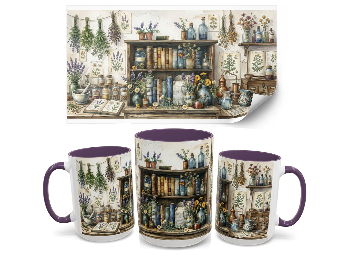 Botanical Library Ceramic Mug, Cozy Reader Cottagecore Book Lover Gift