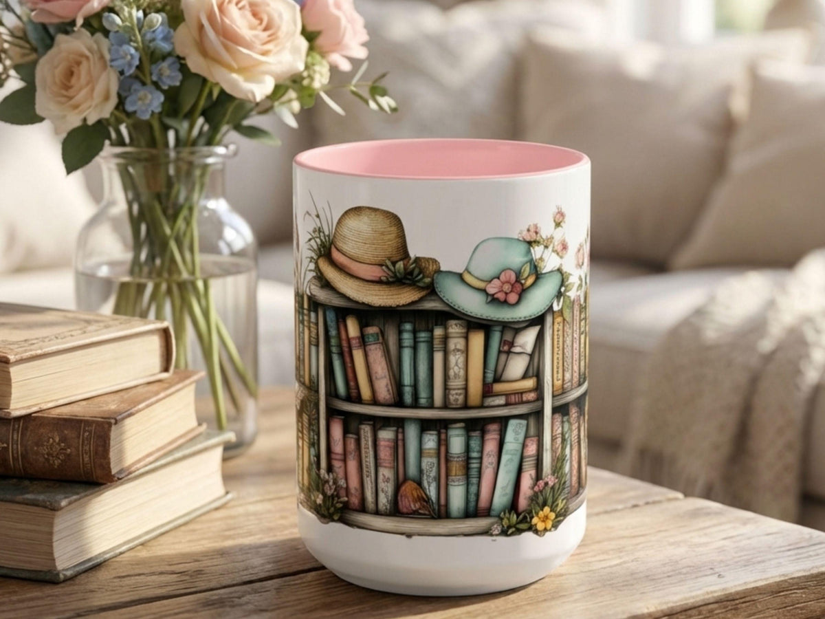 Grandma Nana Bookshelf Floral Hat Mug, Mother’s Day Gift