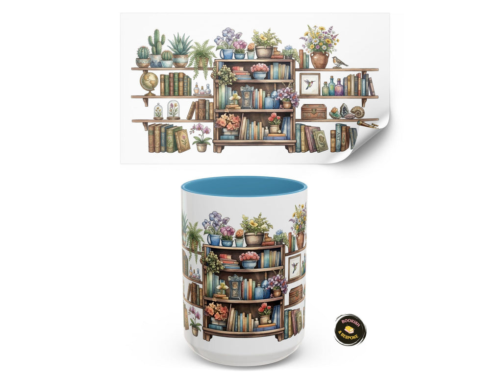 Watercolor Bookshelf Mug, Book Lover Gift Mug