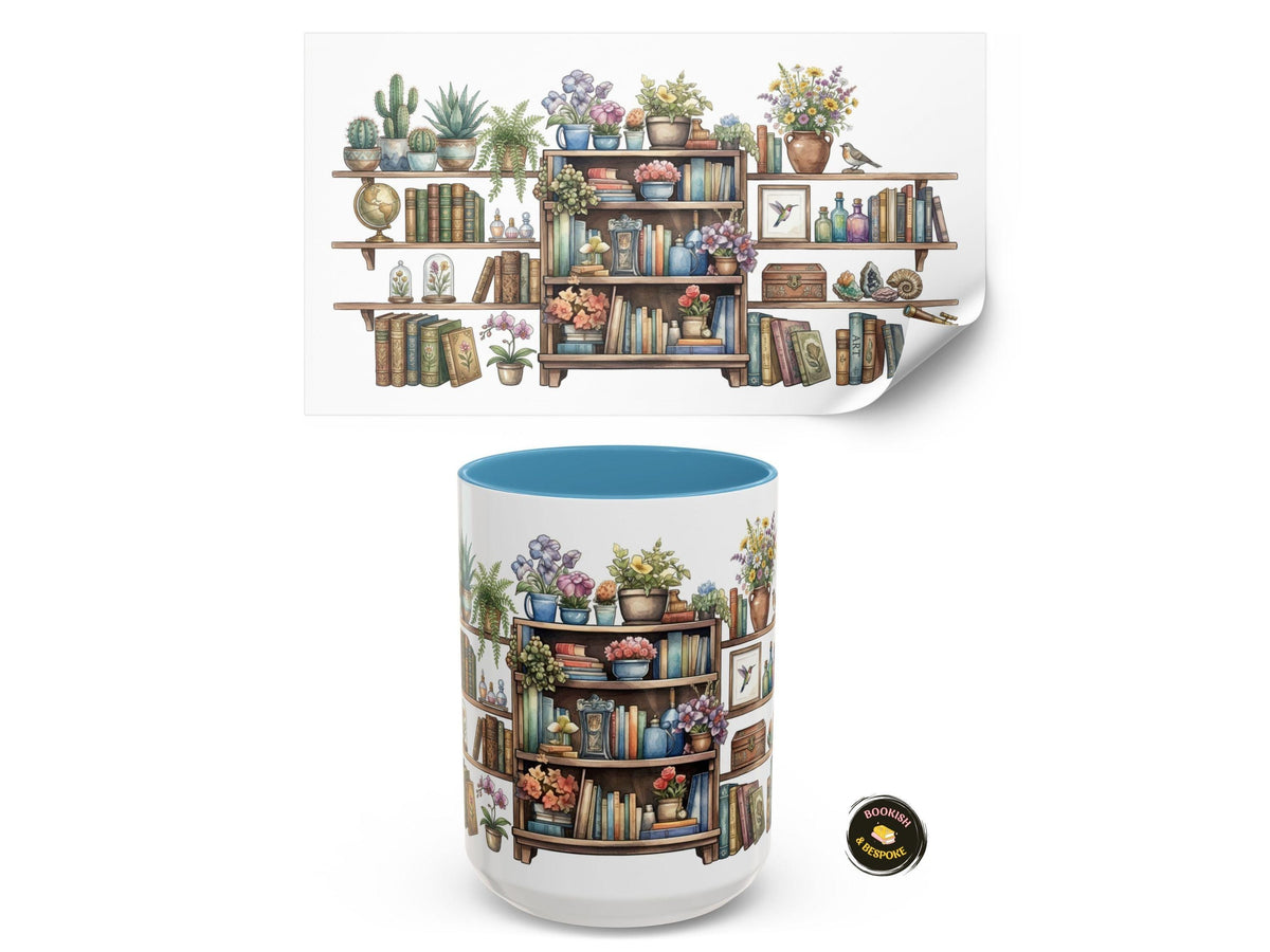 Watercolor Bookshelf Mug, Book Lover Gift Mug