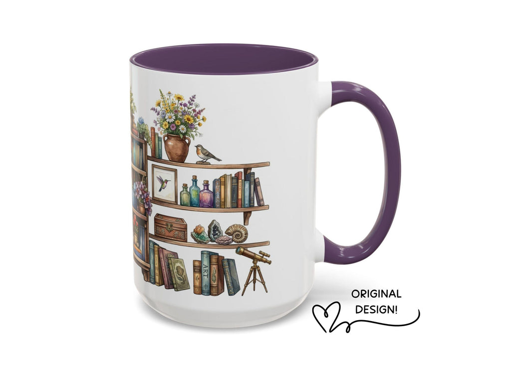 Watercolor Bookshelf Mug, Book Lover Gift Mug