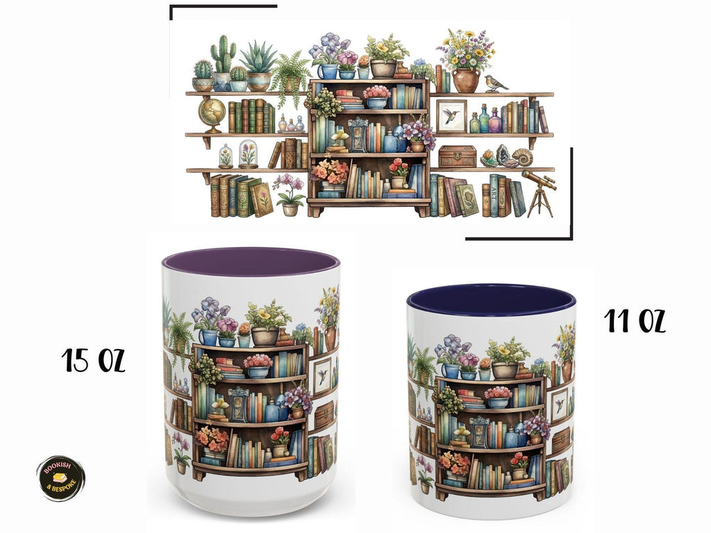 Watercolor Bookshelf Mug, Book Lover Gift Mug