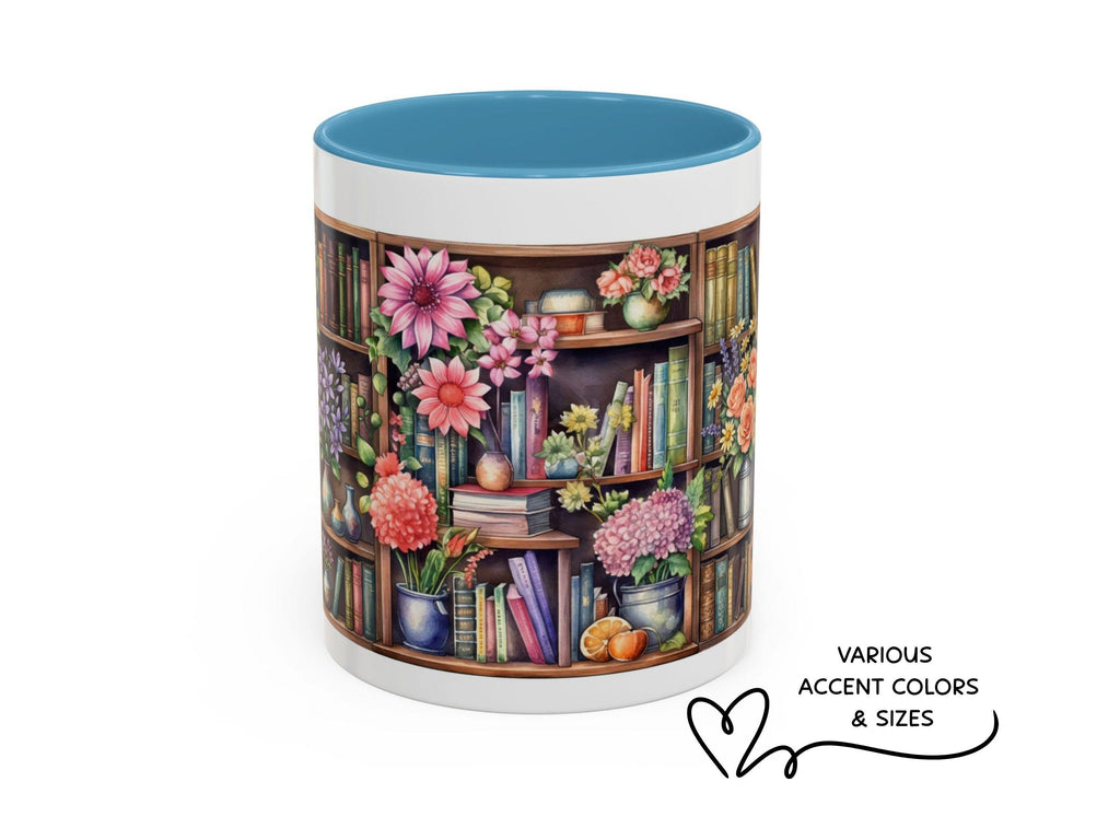 Cozy Floral Bookshelf Mug, Flowers and Book Lover Gift