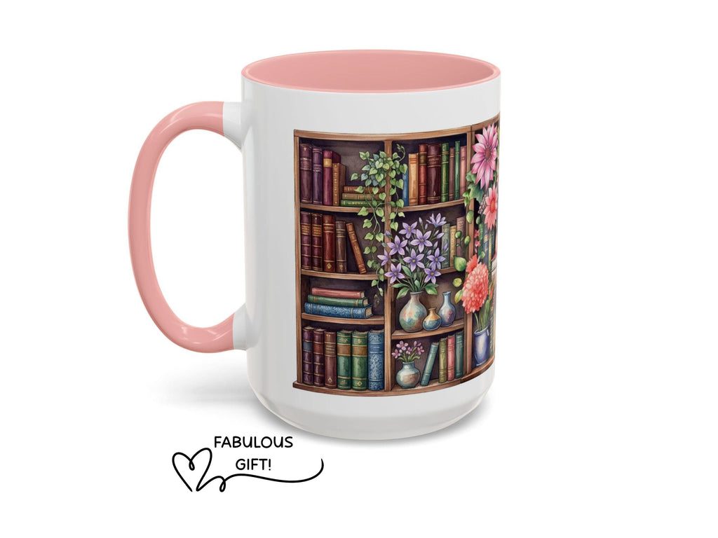 Cozy Floral Bookshelf Mug, Flowers and Book Lover Gift