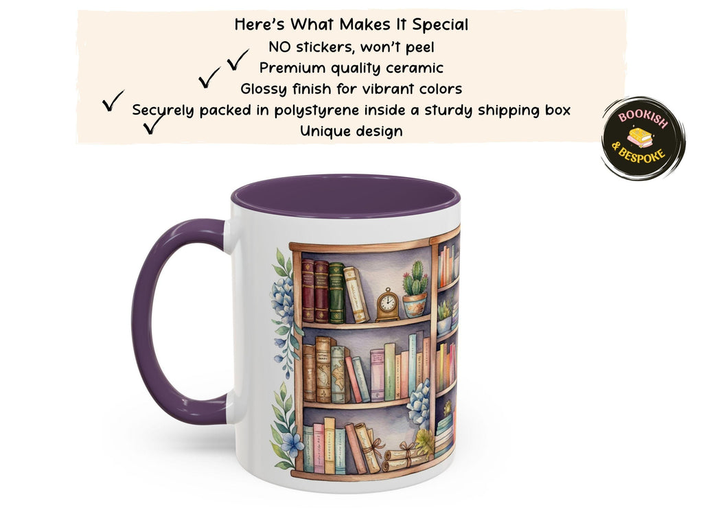 Bookshelf Mug Gift for Book Lover, Floral Cozy Reader Cup