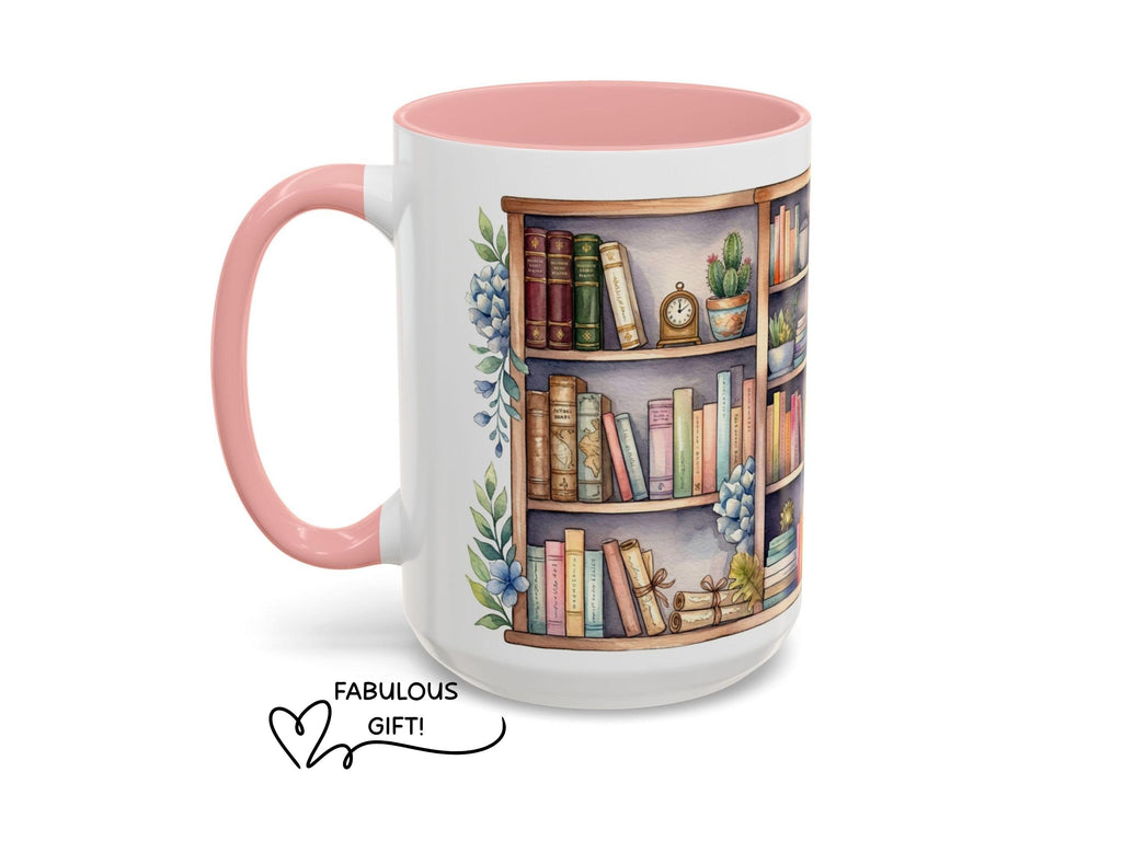 Bookshelf Mug Gift for Book Lover, Floral Cozy Reader Cup
