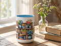Floral Bookshelf Watercolor Mug, Cozy Reader Gift, Book Lover Ceramic Cup
