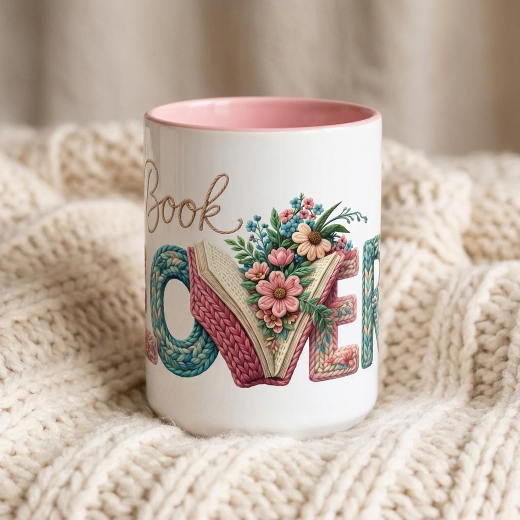 Knitting Book Lover Mug, Reader Gift for Knitters