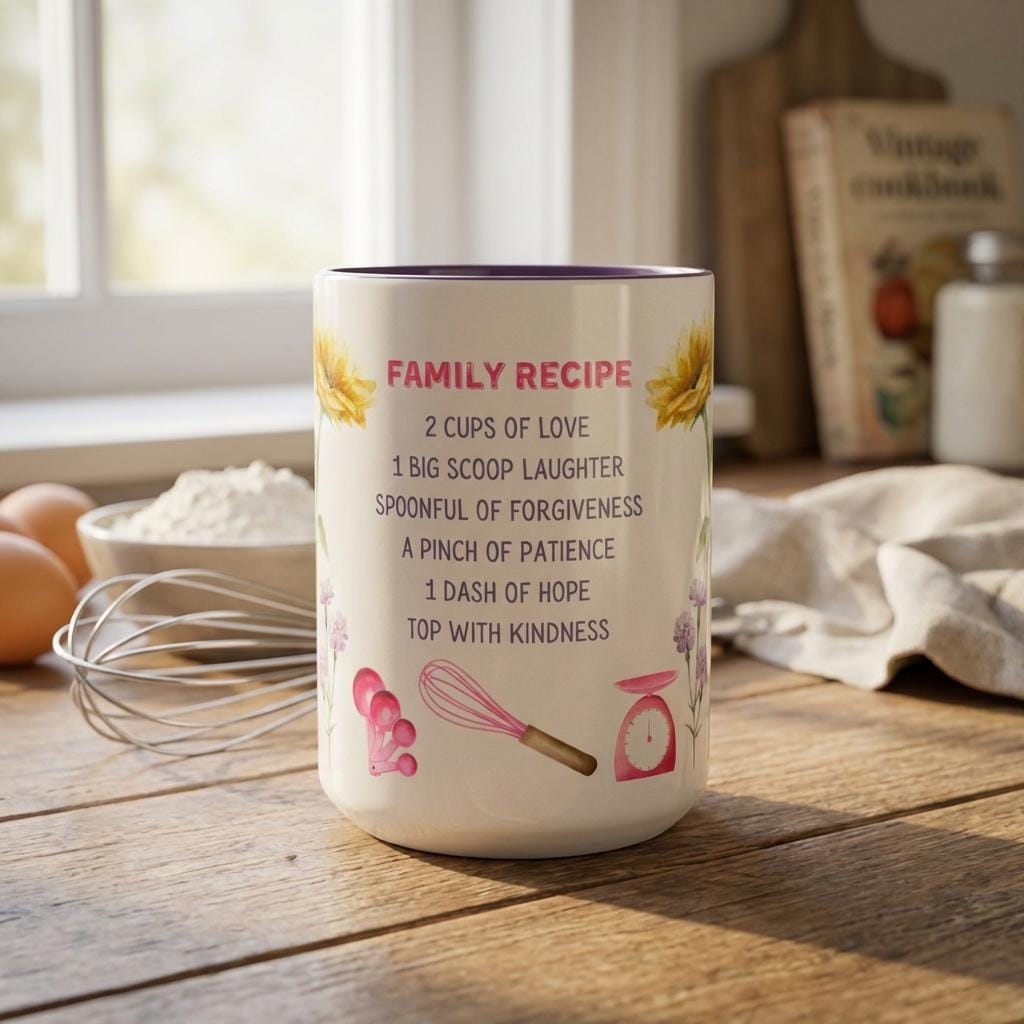 Family Recipe Mug for Mom and Grandma, Floral Inspirational Coffee Cup Gift