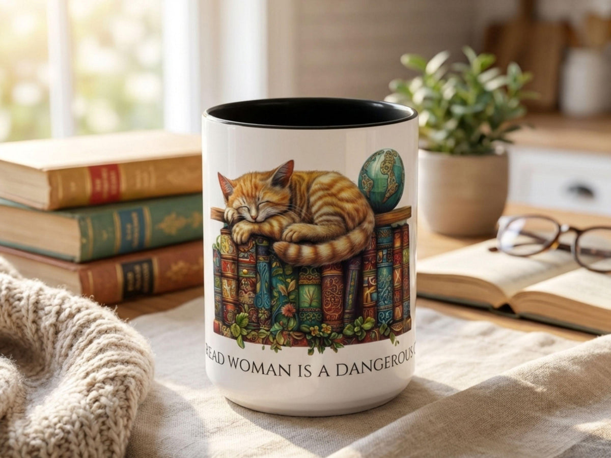 Book Lover Cat Reader Gift, A Well-Read Woman Is a Dangerous Creature Mug