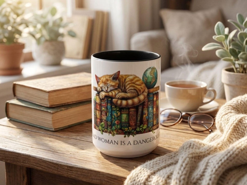 Book Lover Cat Reader Gift, A Well-Read Woman Is a Dangerous Creature Mug