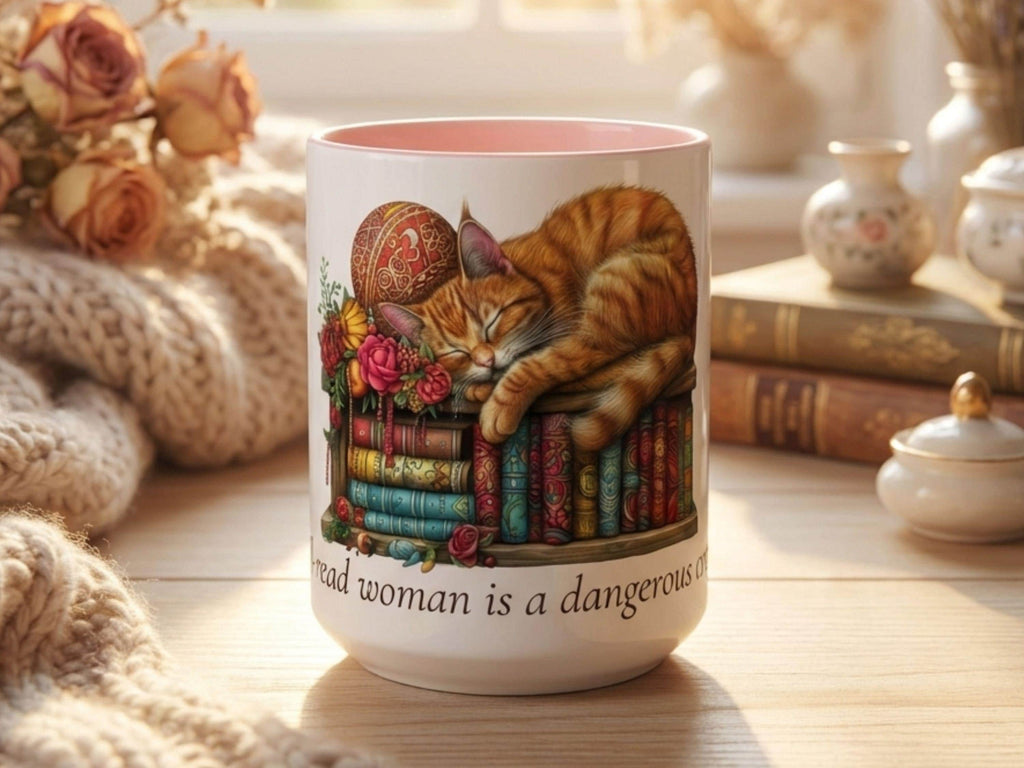 Book Lover Mug, Ginger Cat, Cozy Literary Gift
