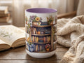 Watercolor Bookshelf Mug, Floral Reading Nook Ceramic Cup, Book Lover Gift