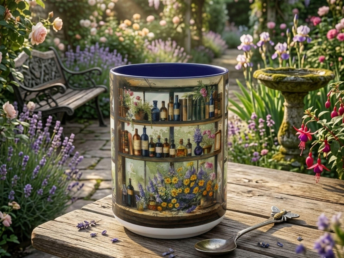 Botanical Apothecary Study Mug, Cozy Cottagecore Reader Book Lover Gift