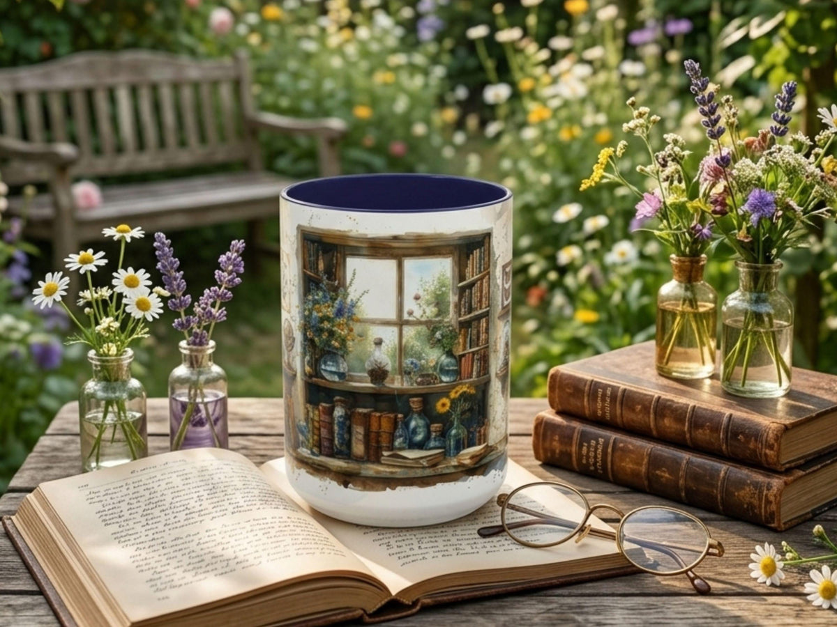 Botanical Apothecary Mug, Cozy Reader Library, Cottagecore Book Lover Gift