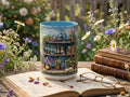 Vintage Apothecary Bookshelf Mug, Botanical Library Ceramic Cup, Cozy Reader Gift