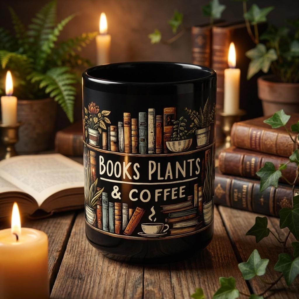 Books Plants Coffee Mug, Plant Lover Gift, Cozy Reader Cup