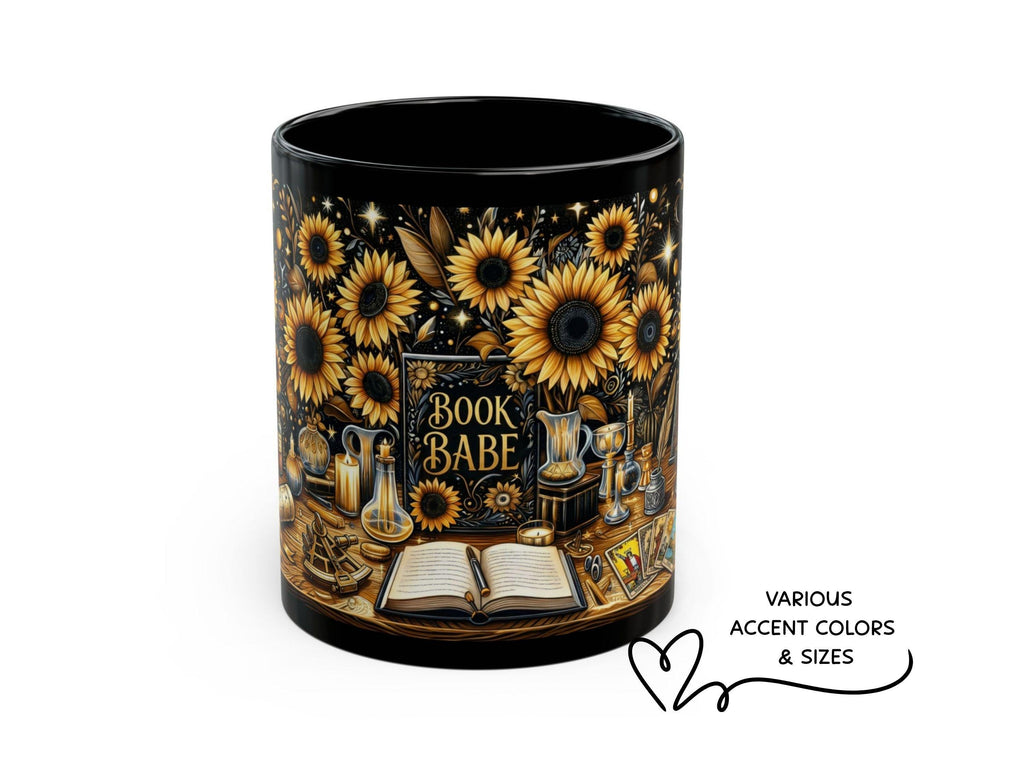 Book Babe Sunflower Mug, Dark Academia Gift, Book Lover Coffee Cup
