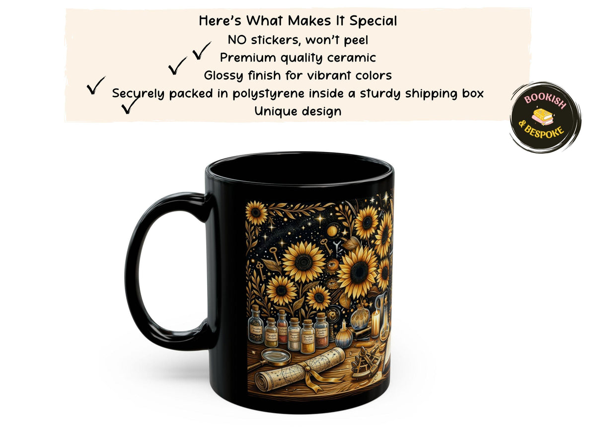 Book Babe Sunflower Mug, Dark Academia Gift, Book Lover Coffee Cup