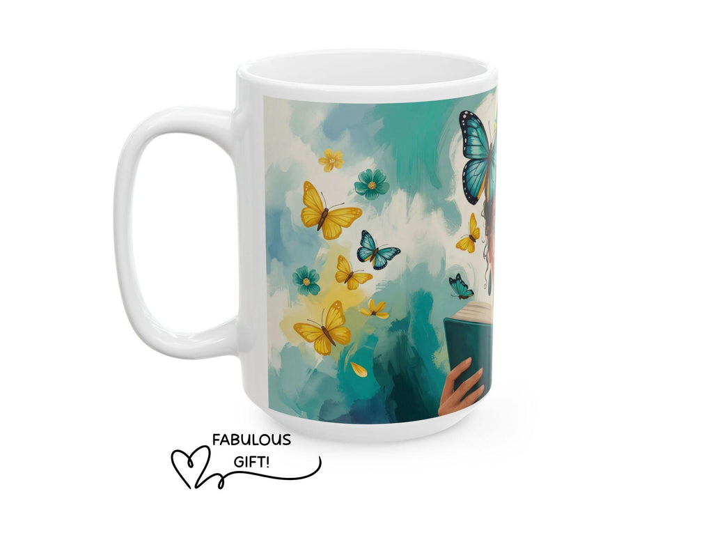 Travel Lover Mug, Bookish Gift for Student, Reader Mug, Wanderlust Gift, Book Lover Coffee Mug, Butterfly Reader Art Cup