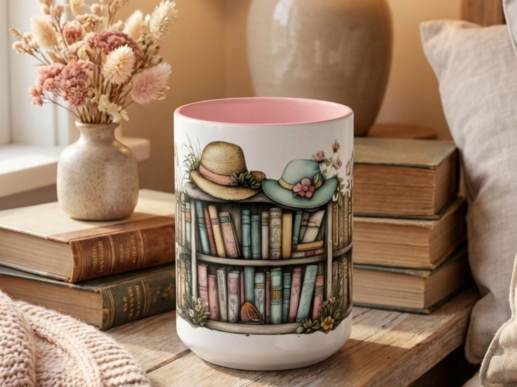 Grandma Nana Bookshelf Floral Hat Mug, Mother’s Day Gift