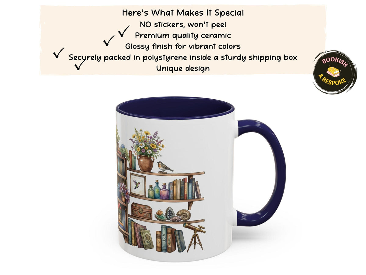 Watercolor Bookshelf Mug, Book Lover Gift Mug