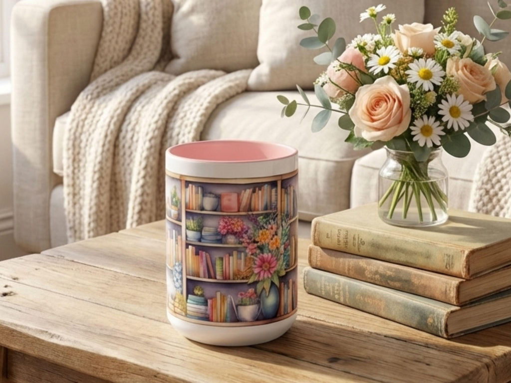 Bookshelf Mug Gift for Book Lover, Floral Cozy Reader Cup