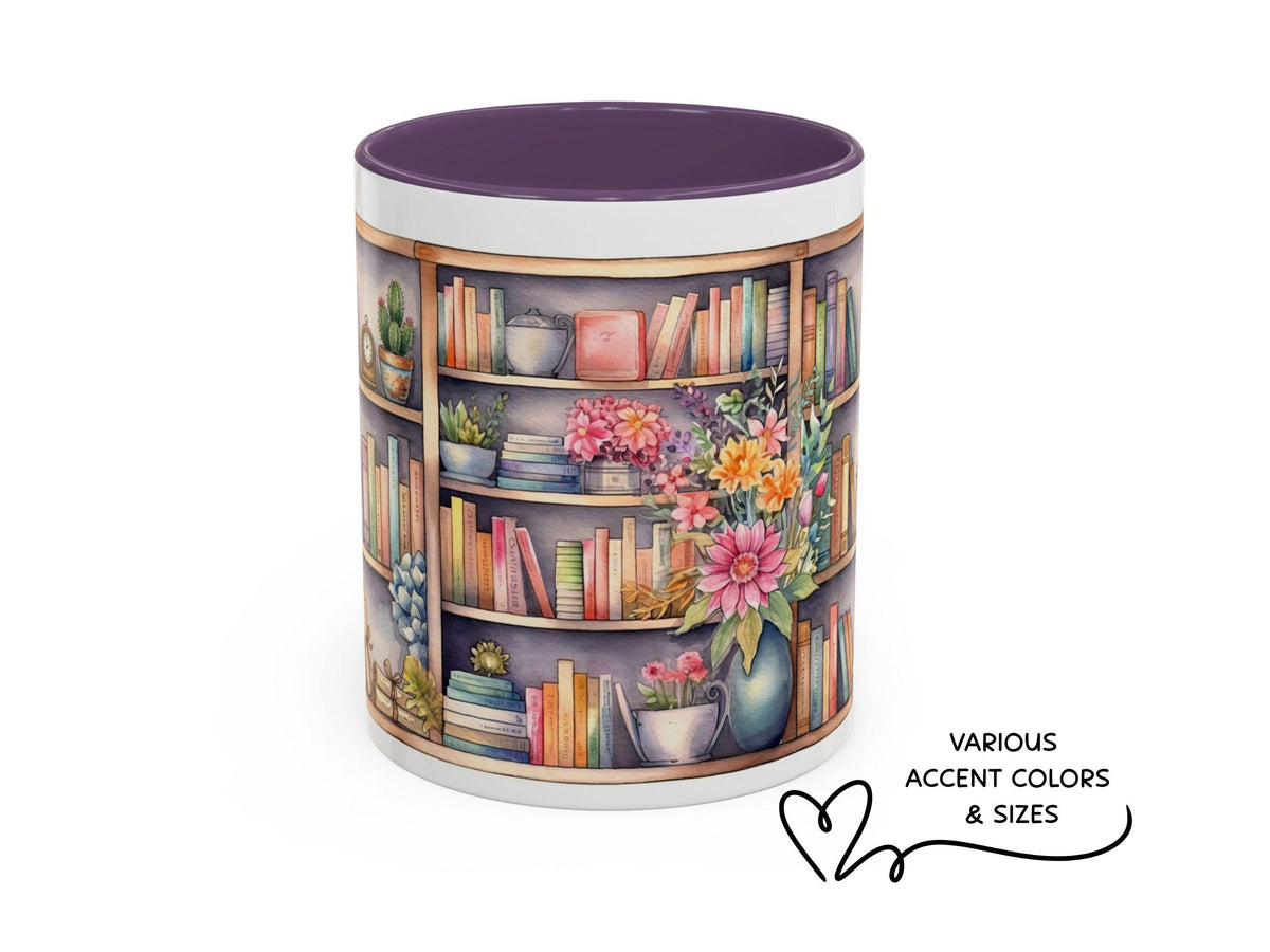 Bookshelf Mug Gift for Book Lover, Floral Cozy Reader Cup