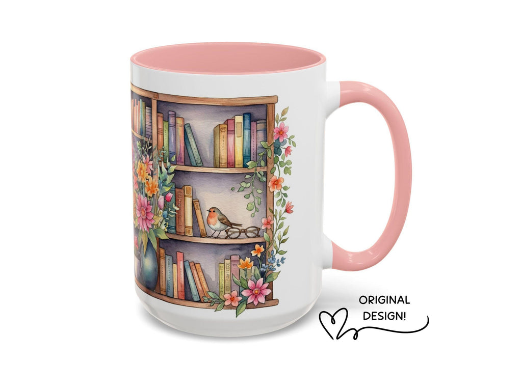 Bookshelf Mug Gift for Book Lover, Floral Cozy Reader Cup