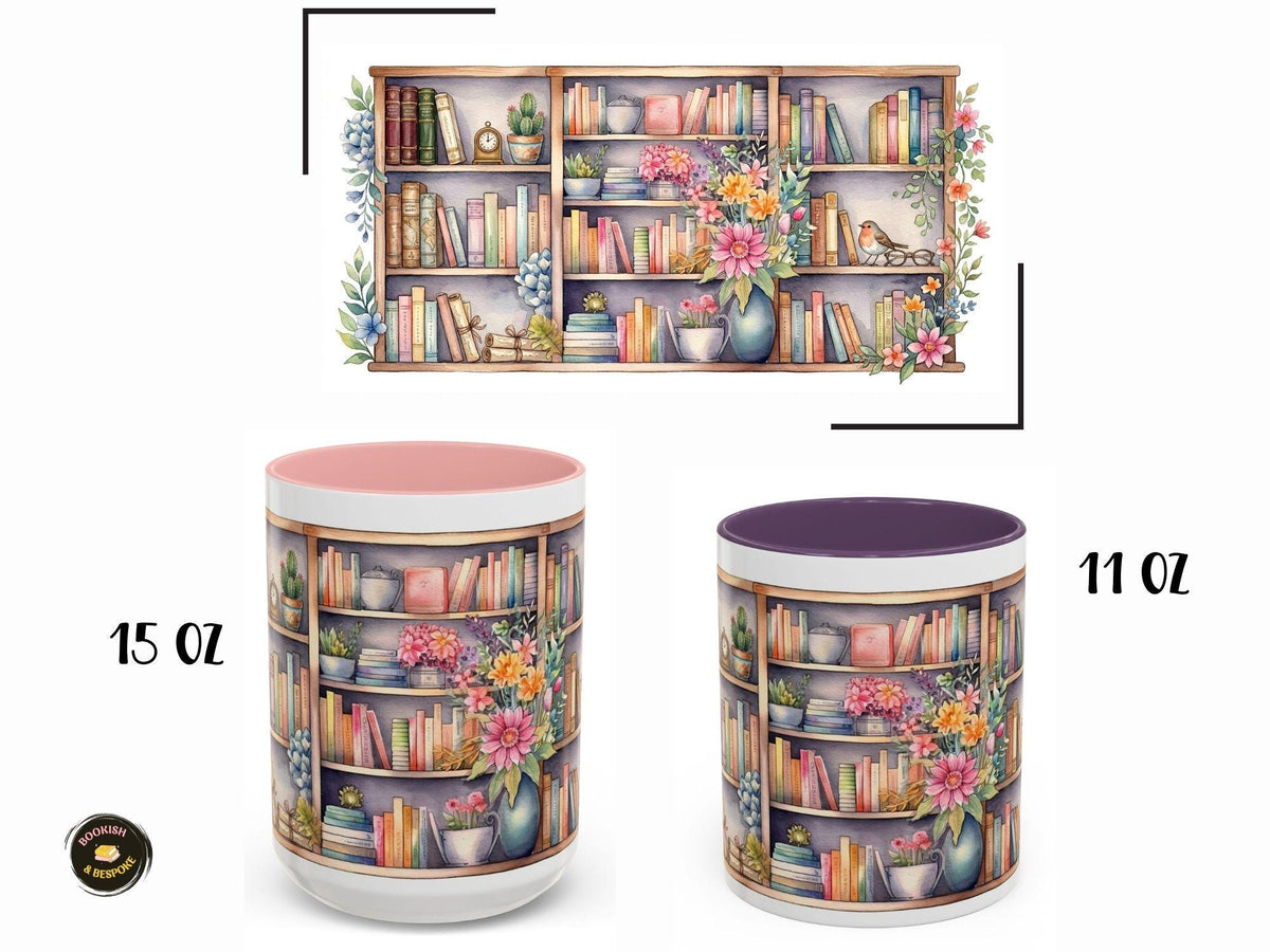 Bookshelf Mug Gift for Book Lover, Floral Cozy Reader Cup
