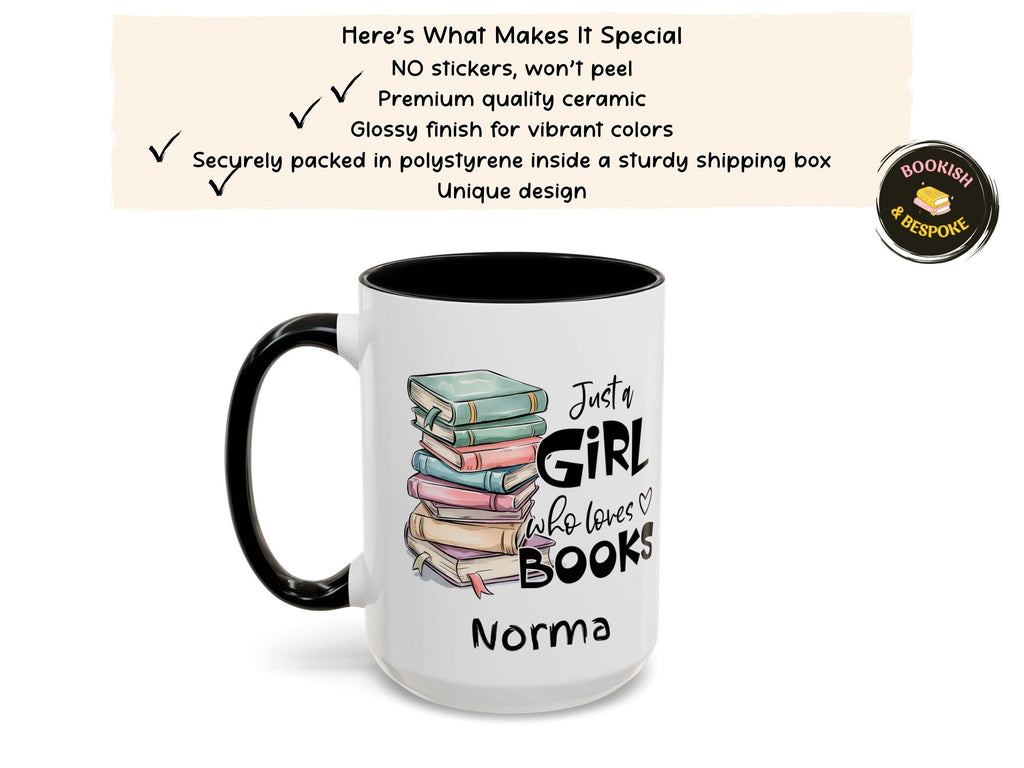 Personalized Book Lover Mug, Custom Name Coffee Cup
