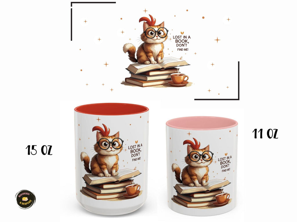 Cute Book Lover Cat Mug Gift, Reading Cat Coffee Cup, Cozy Reader Gift Idea