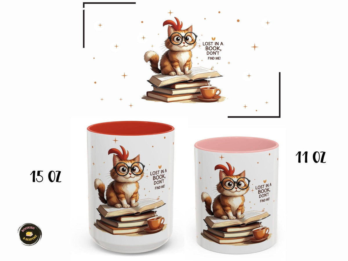 Cute Book Lover Cat Mug Gift, Reading Cat Coffee Cup, Cozy Reader Gift Idea