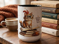 Cute Book Lover Cat Mug Gift, Reading Cat Coffee Cup, Cozy Reader Gift Idea