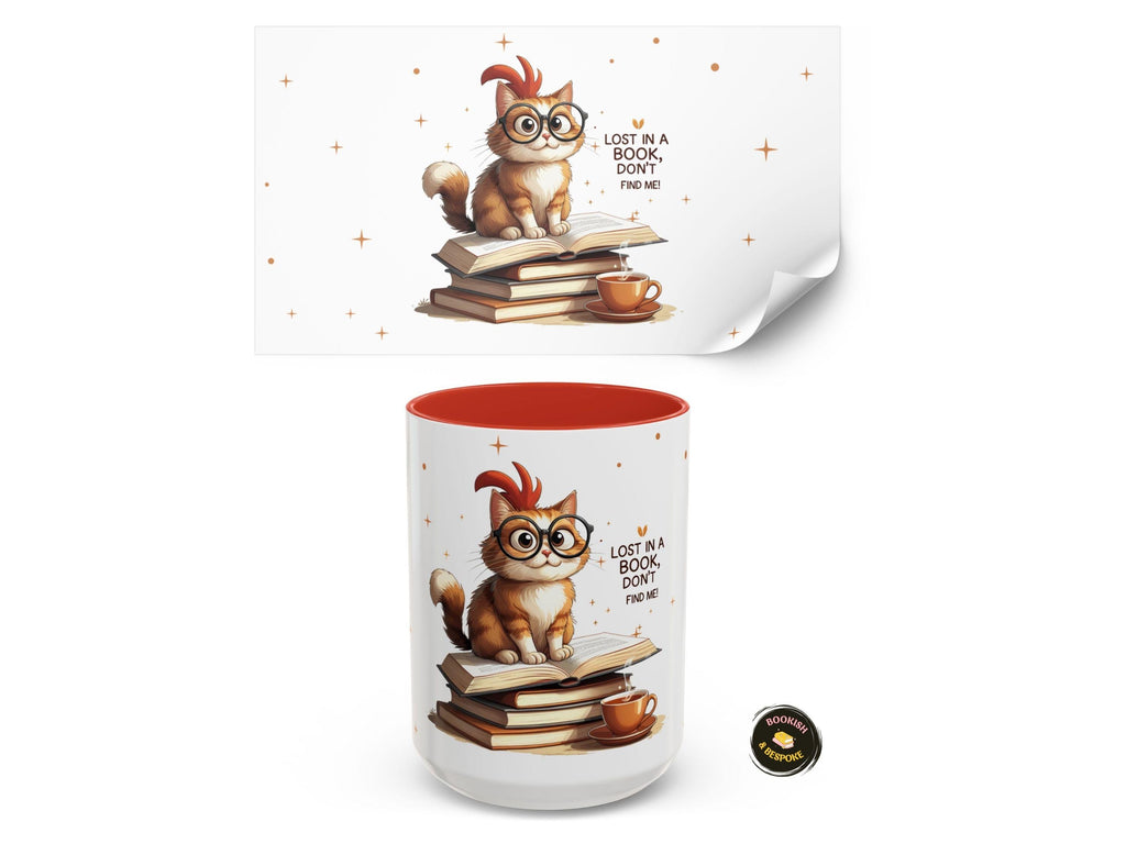 Cute Book Lover Cat Mug Gift, Reading Cat Coffee Cup, Cozy Reader Gift Idea