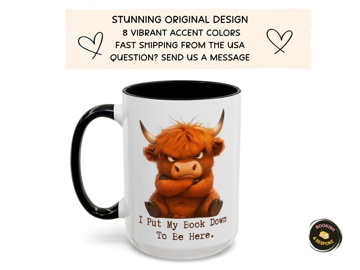Grumpy Highland Cow Mug, Funny Book Lover Gift