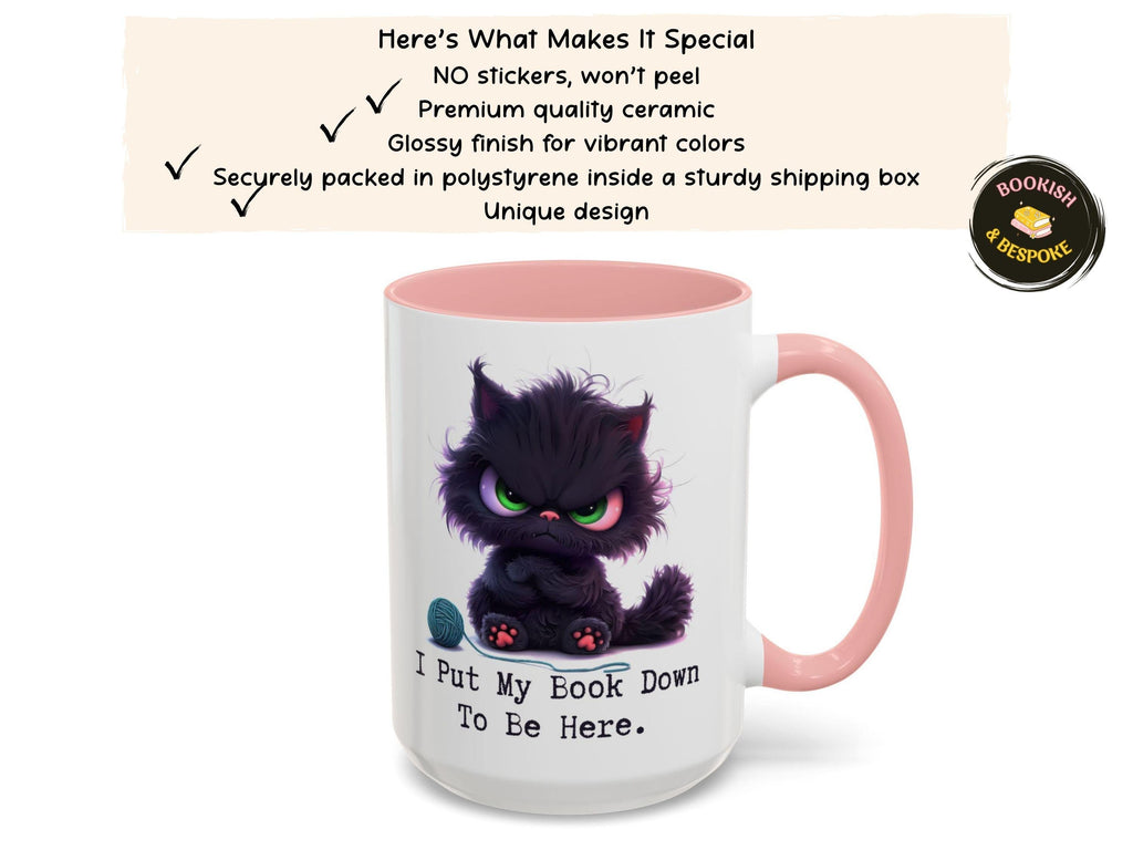 Grumpy Black Cat Coffee Mug, Book Lover Gift
