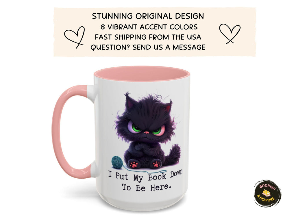 Grumpy Black Cat Coffee Mug, Book Lover Gift