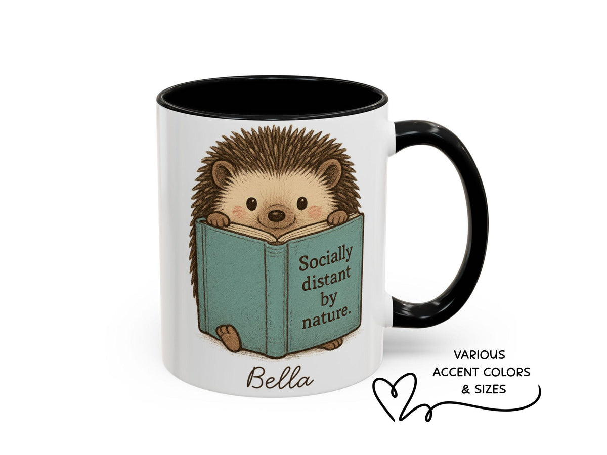 Personalized Hedgehog Mug, Book Lover Gift, Introvert Coffee Cup