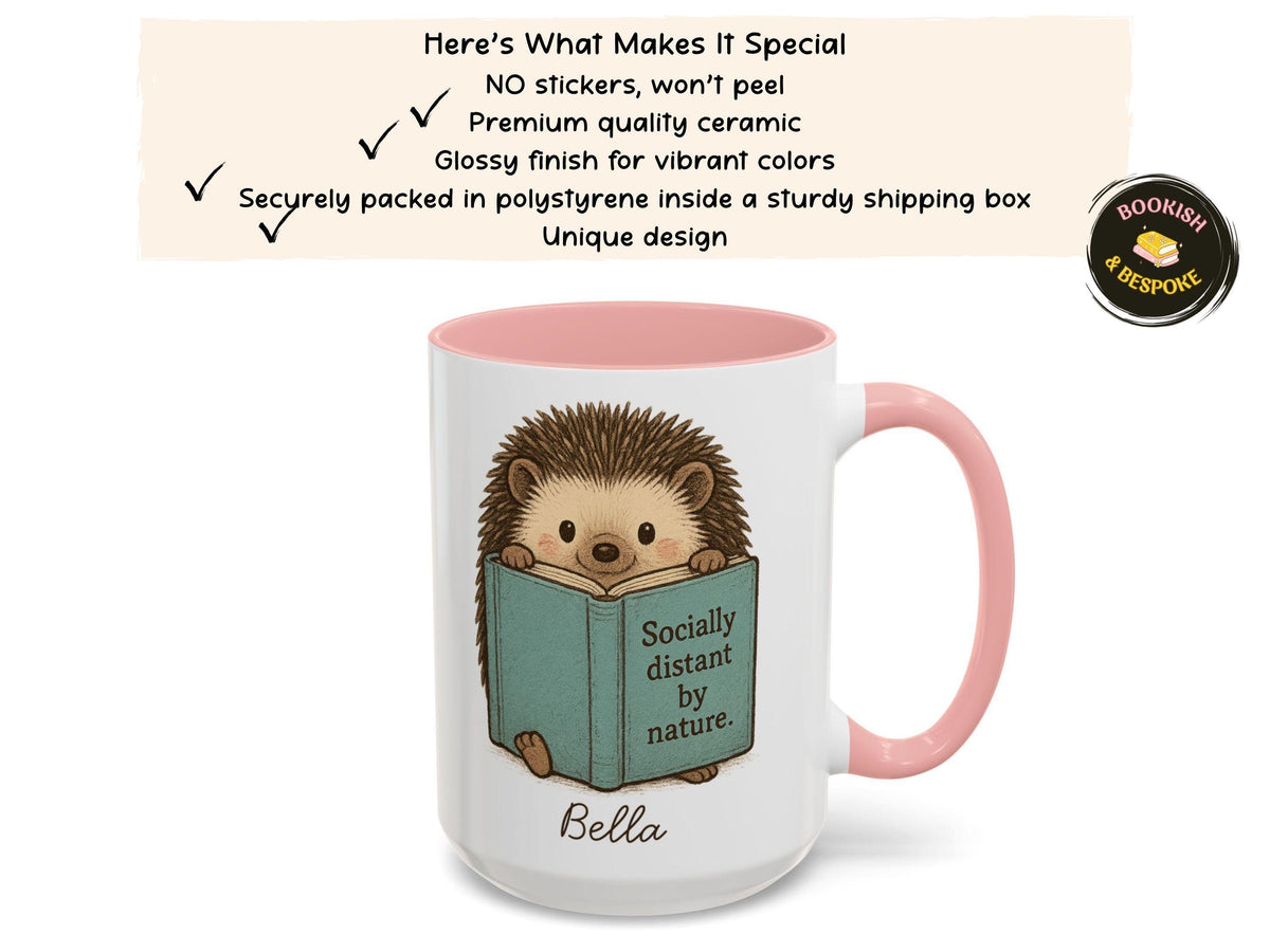 Personalized Hedgehog Mug, Book Lover Gift, Introvert Coffee Cup